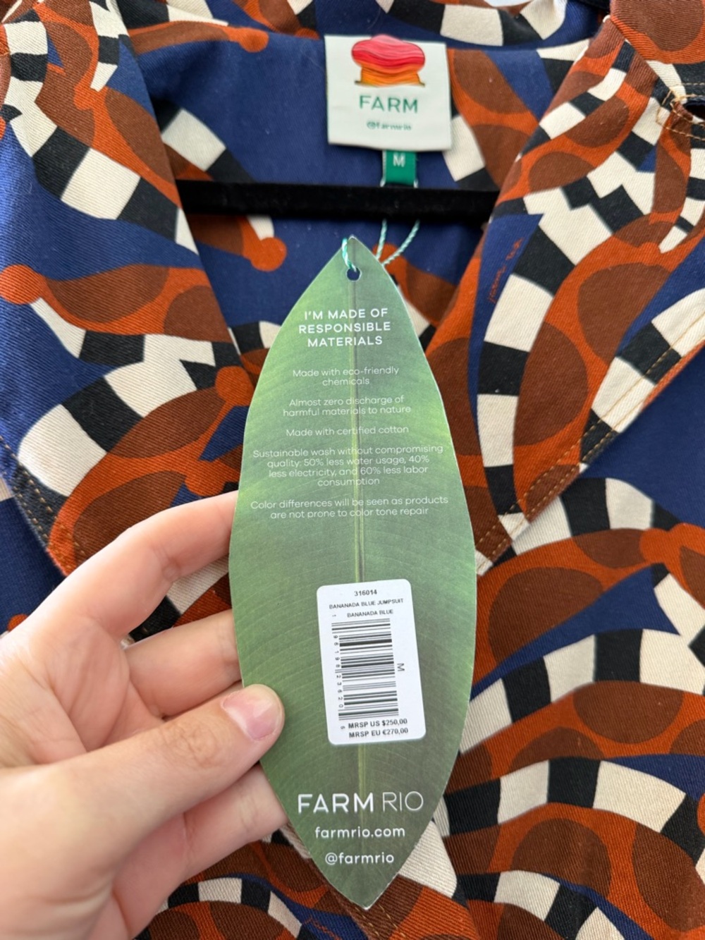 NWT Farm Rio Retro Spiral Print Blue Bandana Belted Jumpsuit in Navy & Rust - Picture 11 of 14